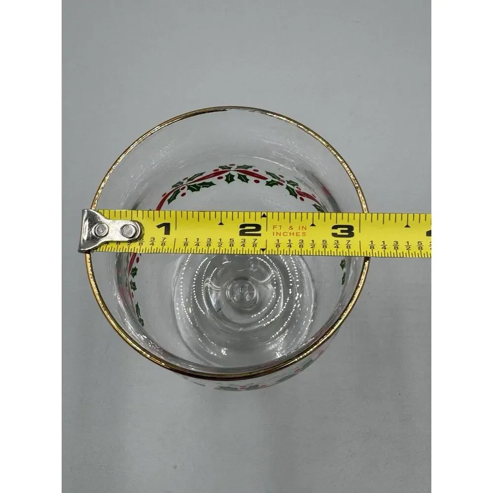 Libbey Christmas Holly Berry Ribbon Goblets Gold Rimmed Holiday Glasses Set Of 2